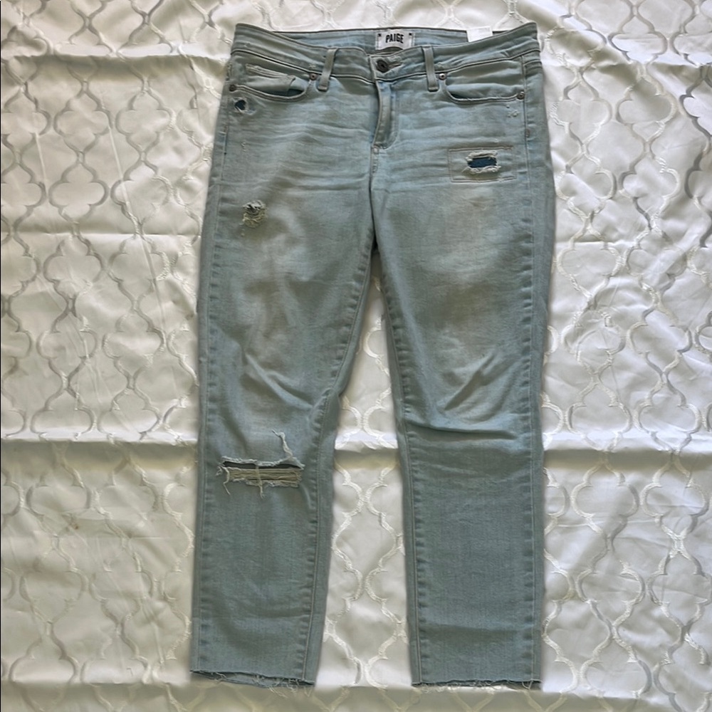 PAIGE Women's Light Blue Distressed Jeans